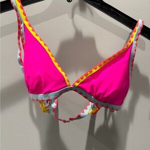 SHEIN Pink and Yellow Bikini Top